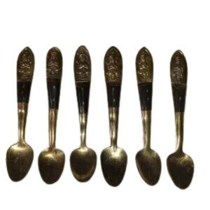 SIAM Vintage Pre-1939 (6) Brass & Wood Demitasse Spoons